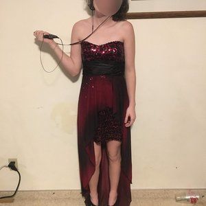 High Low Strapless Red and Black Sequin Dress